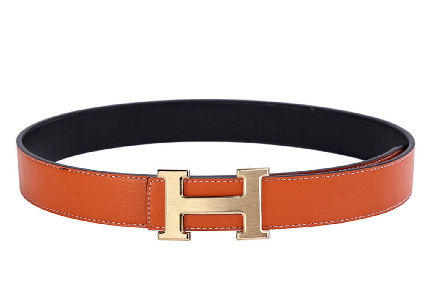 Mens Orange Hermes H Gold Buckle Belt zavael.com